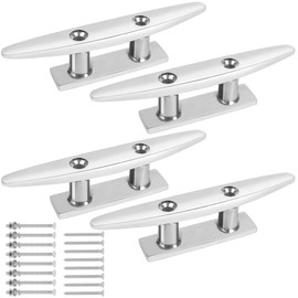 Boat Cleats 4 inch, Open Base Boat Dock Cleats, 316 Stainless Steel Dock Cleats Marine Grade Rope Cleats with Fasteners for Boat, Dock, Deck, Kayak, Yacht, Nautical Decor, 4 Pack