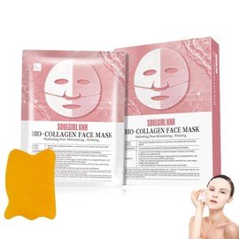 5 Stück Collagen Maske, Deep Collagen Mask Collagen Mask Bio Collagen Mask, Overnight Maske Gesicht Kollagen Maske Gesicht Tief Feuchtigkeitsspendend,Kollagenergänzung mit Massagebrett