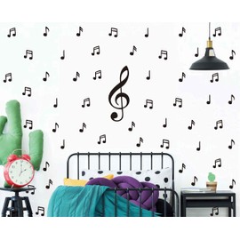 Music Note Pattern Sticker for Kid's Bedroom Music Lover Decorate Wall Decal Baby Girl Removable Home Decor AD04 (Black)