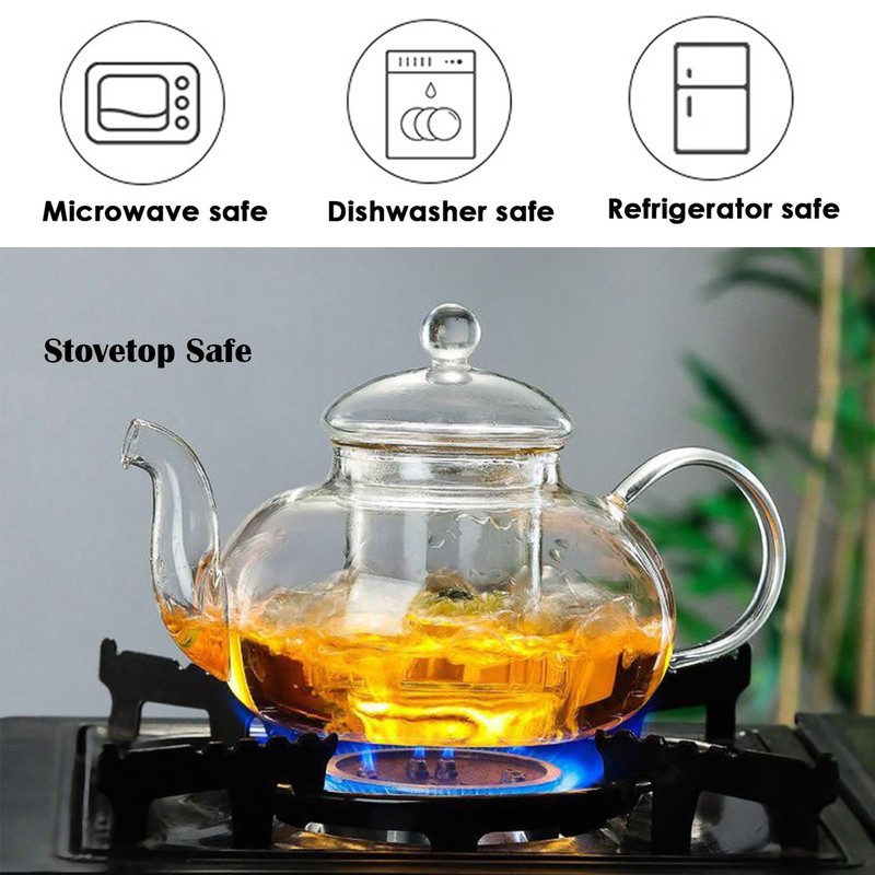 TMOST Glass Teapot 600ml/20.3oz with Removable Infuser Stovetop Safe Glass