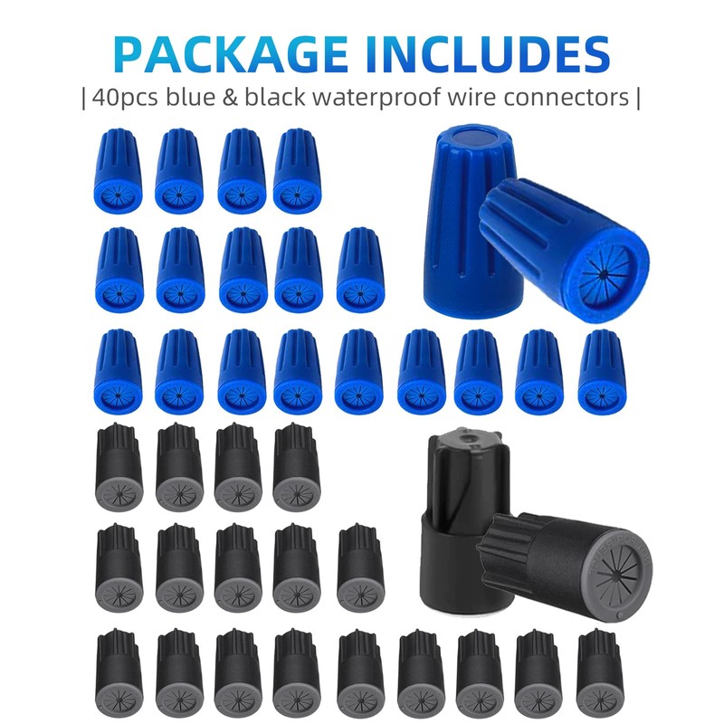 40PCS Waterproof Outdoor Wire Electrical Connectors,Sealant Twist Nuts Caps Cable