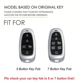 Hontumax Genuine Leather 7-Button Key Fob Cover Case for Hyundai Sonata IONIQ 5 Nexo Tucson Santa Fe 2020 2021 2022 2023 2024 2025 Accessories (Black)
