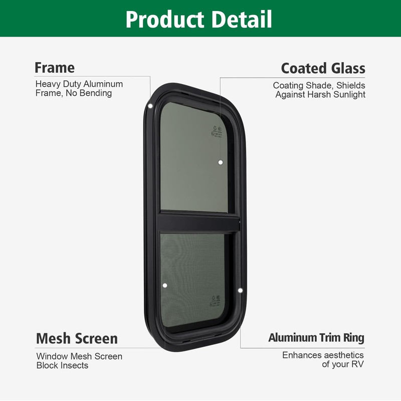 Dulepax Vertical RV Window, 12" W x 24" H Tinted