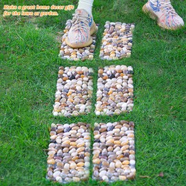 Qualdout River Rocks Stepping Stones Pavers Outdoor for Garden Walkway, Pebbles Polished Gravel for Yard Lawn Patio Pathway Landscaping, 6PCS (Rectangle)