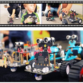 Yahboom Microbit V2 Coding Smart Robotics Toys Maker Code Python DIY STEM Education RC Car Kit for Kids 8+ with BBC Micro:bit V2 (Bit Car Without Microbit)