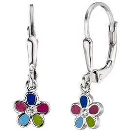 Jobo Children's Earrings Flower 925 Sterling Silver 2 Zirconia Earrings Children's Earrings, Silver, Cubic Zirconia
