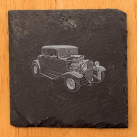 1932 Chevy Hot Rod: Laser-Etched Coasters for Gearheads - Square Slate - set of 4