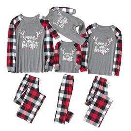 IFFEI Matching Family Pajamas Sets Christmas PJ's with Letter and Plaid Printed Long Sleeve Tee and Bottom Loungewear 8-9 Years