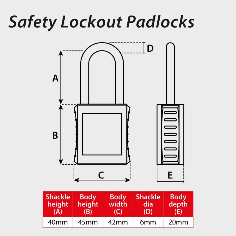 Centurion LOK007-L Red Lockout Safety Padlock, Reinforced Nylon Body, Resistant