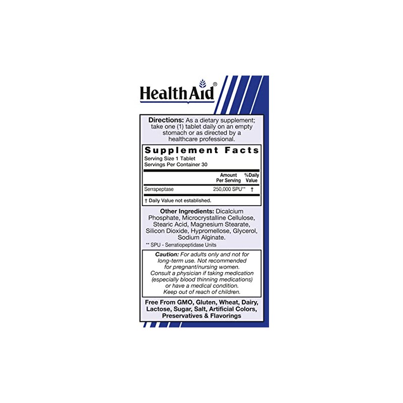 HealthAid Serrapeptase 250,000 SPU – Extra High Potency, Once-Daily Enteric-Coated Vegan