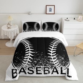 Baseball Bedding Set Kids Baseball Sports Comforter Set Ball Games Comforter for Boys Room Decor Comforter Full Size with 2 Pillow Case Boys