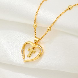 Cicy Bell Womens Heart Initial Necklace for Women 18k Gold Plated Cubic Zirconia Dainty Letter Pendant Necklace 17.7'' with 7'' Extender