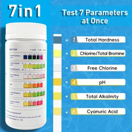 Aquadx 7-Way Swimming Pool and Spa Test Strips,Hot Tub Test Strips and Pool Water 7 in 1 (100 Strips) Testing Strips for Ph,Chlorine,Bromine,Hardness,Alkalinity,Cyanuric Acid