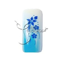 Blue Floral Pre-designed Acrylic/UV Gel Artificial/False French Nail Tips (70 pcs.)