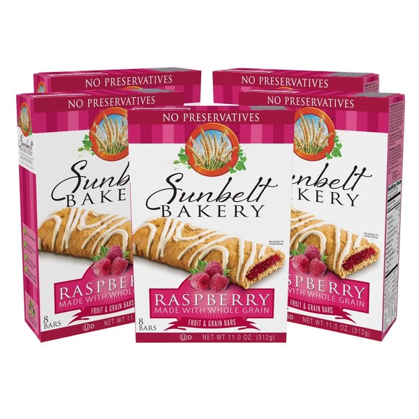 Sunbelt Bakery's Raspberry Fruit & Grain Bars, 5 Boxes, No Preservatives (40 Bars)