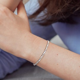 KRKC&CO Cubic Zirconia Tennis Bracelet for Women Men, Iced Out Round Cut Bracelets with White Gold Plated, Jewelry for Her（3mm-7inch)