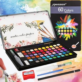 Acuarelas Profesionales, 60 Colores,Pintura de Acuarela | Adecuado para Principiantes y Artistas Avanzados,Bolígrafo de Dibujo,Estudiantes Caja de Acu