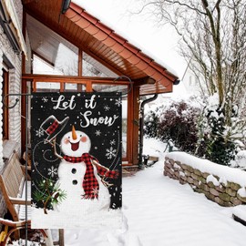Heyfibro Let It Snow Garden Flag 12x18 Inch Double Sided Burlap Winter Snowman Snowflake Garden Flags for Seasonal Christmas Winter Outside Outdoor Decoration (ONLY FLAG)