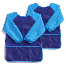 Torytoe 2 Stück Malkittel kinder, Wasserdicht Kinder Malschürze 7-12 Jahre Mädchen/Junge, Bastelschürze mit Ärmeln und 3 Taschen, Malerkittel für Schule Kunst Malerei, Kochen, Essen, Blau