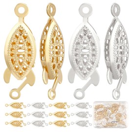 CREATCABIN 40Pcs/Box Horse Eye Filigree Box Clasp 24K Gold Plated Connector Pearl Clasps Spacer Clasps 925 Sterling Silver Plated Brass with 80Pcs Jump Rings for Jewelry Making DIY Findings Bracelet