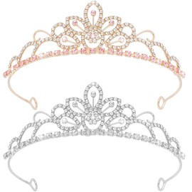 AddLotLot 2 PCS Crown Headband Pink Gold Crown Tiaras Princess Silver Tiara Pink Crystal Tiaras Bride Rhinestone Headband Pageant Tiara Headband Birthday Hair Accessories for Women Girls