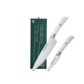 KALAVINKA Professional Chef Knife 8 Inch, German Steel for Slicing and Chopping, Rust-Resistant Kitchen Knife with Bonus Paring Knife, Summer Entertaining (SAMJNA)