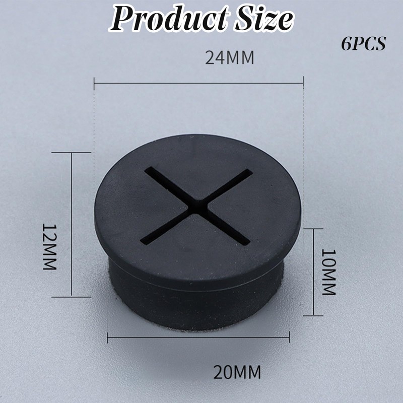 6Pcs 20mm Rubber Cable Grommets for Wire Hole Cover, Desk