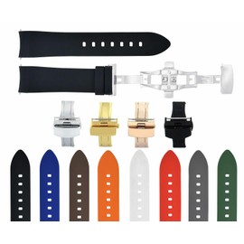 Ewatchparts 21mm Curved End Silicone Rubber Diver Watch Band Strap Black With Black Buckle Compatible With Omega