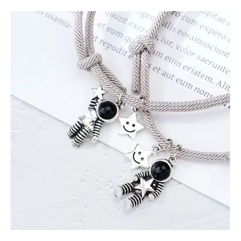 Veraly Set 2 Pulseras Y 2 Collares Pareja Astronauta Acero