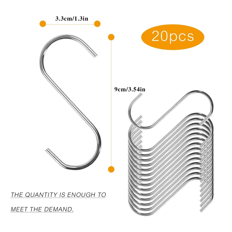 20PCS S Hooks for Closet,Wire Shelving Accessories,Pot Hangers for Kitchen,Metal