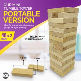96PCS Mini Tumbling Tower (2 x 48pcs Sets) Combine for a Bigger Tower, Wooden Stacking Blocks | Fun for Kids and Adults | Travel Size Tumble Tower | Classic Games for Family