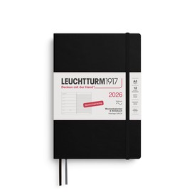 LEUCHTTURM1917 372490 Weekly Calendar & Notebook Medium (A5) 2026, 12 Months, Soft Cover, Black, German