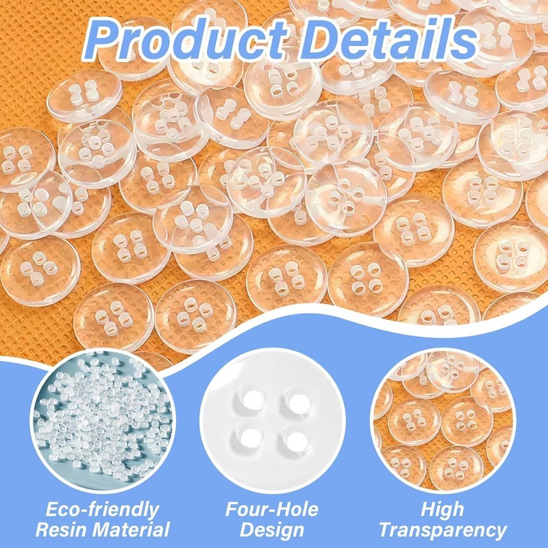 Dumhuts Pack of 50 Clear Round Resin Buttons 4 Hole