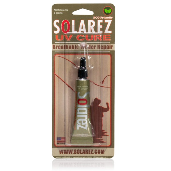 SOLAREZ UV-Cure ウェーダー修理&シーラー (5グラム) ~ 数分で硬化！ ~ 強力、柔軟、伸縮性 ~ 究極の瞬時に液体パッチ接着剤 ~ 素早く強力、ブーツやウェーダーの修復。 ~ 釣っている間も修理できます。