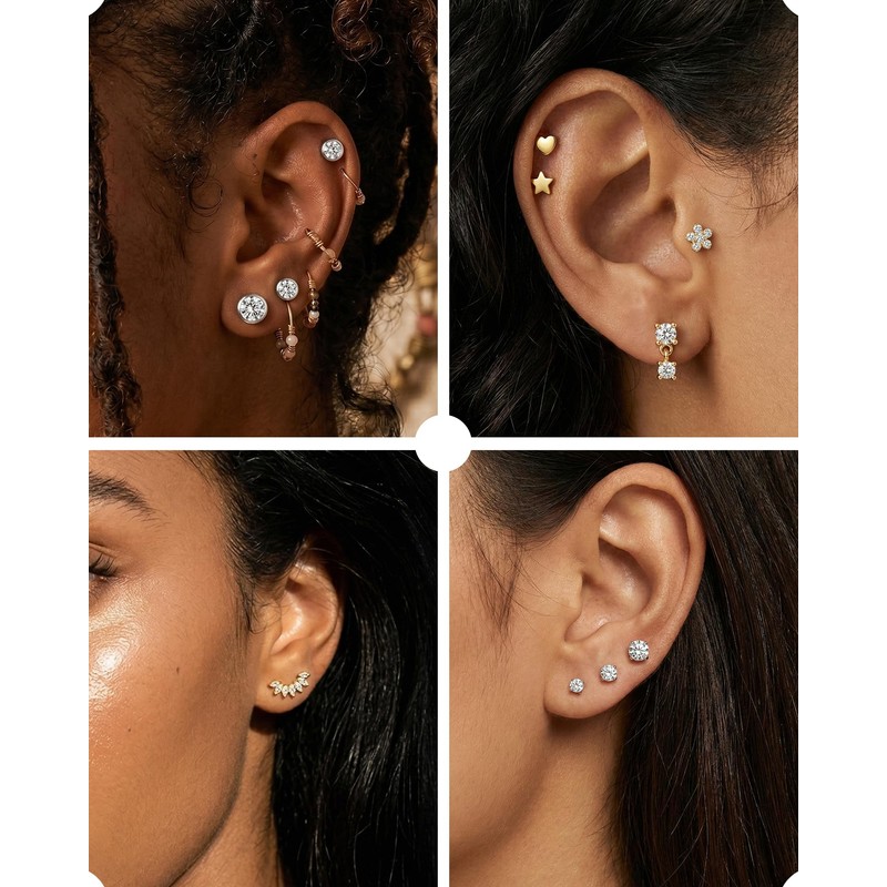 DJCIW 15pcs G23 Titanium Gold Ear Piercing Kit 4mm Ball,