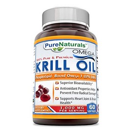 Pure Naturals Krill Oil 1000 mg Per Serving Softgels (Non-GMO, Gluten-Free) - Superior Bio-Availability* Antioxidant Properties Helps Prevent Free Radical Damage* (60 Count)