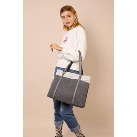 Manukori Women's Tote Handbag, Canvas A4 Bag, Large Capacity, Shoulder Bag, gray