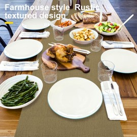 Rinpon Waterproof Wipeable Table Runner, Thick Farmhouse Table Runner, Dresser Runner, Rustic Table Runner for Kitchen Dining Room, Bedroom, Living Room, Indoor and Outdoor (60'', Camel Brown)