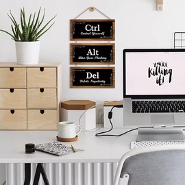 CHDITB Inspirational Rustic CTRL ALT DEL Wood Sign Decor,(11”X5.3”),Alter Your Thinking Office Wall Decor,Motivational Sayings Wooden Hanging Wall Plaques for Home Office Living Room Wall Art Decor