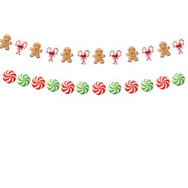 Gingerbread Christmas Decorations Red Green Candy Banner Paper Hanging Gingerbread Men Banner Garland for Christmas Tree Sweet Holiday Kids'Room Classroom(14 ft)