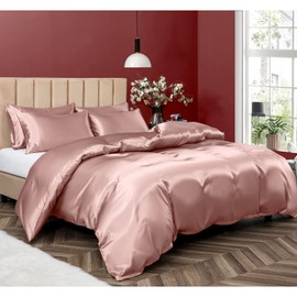 P Pothuiny 5 Pieces Satin Duvet Cover California King Size, Luxury Silky Like Champagne Duvet Cover Bedding Set with Zipper Closure, 1 Duvet Cover + 4 Pillow Cases (No Comforter)