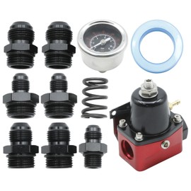 Vkinman Fuel Pressure Regulator 6AN, Black-Red Fuel Adjustable Universal Pressure Regulator Kit with Bypass Return Liquid Filled Pressure Gauge, Suitable for Gasoline E85 and Alcohol