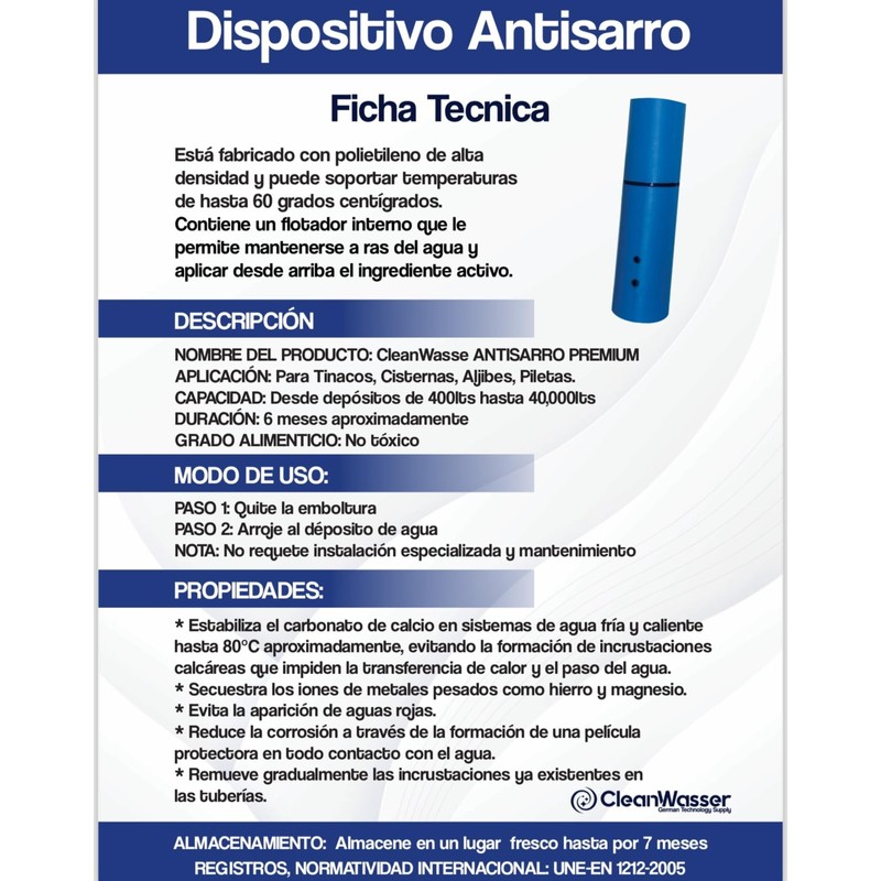 CleanWasser ANTISARRO PREMIUM 2,500lts