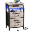 End Table with 3 Drawers, Night Stand with Charger Station