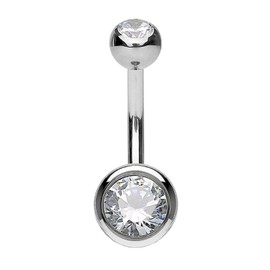 FIFTH CUE 14G Solid G23 Implant Grade Titanium INTERNALLY THREADED Double Jeweled Naval Belly Ring, VERY SMALL, Metal, cubic-zirconia