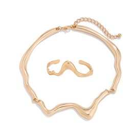 Vanesseva Punk Dripping Water-drop Necklace Bracelet for Women Men Unisex Thick Drippy Chain Liquid Metal Collar Rocker Hip-hop Choker Bangle Cool Metallic Unique Funky Statement Grunge Jewelry Set