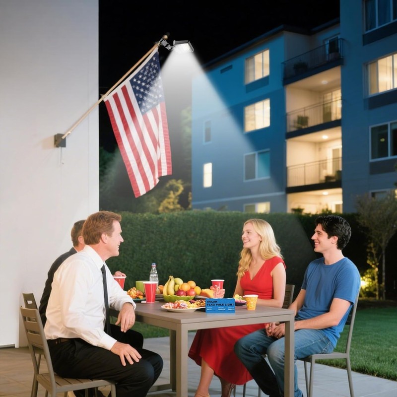 Flag Pole Light Solar Powered 3 Mode Metal Clamps Fits