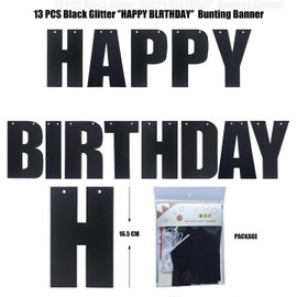Black Happy Birthday Letters Banner Glitter Paper Birthday Bunting Garland Birthday Party Decorations Celebration Supplies