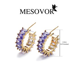 Mesovor Gold Cubic Zirconia Open Hoop Earrings for Women, 18K Gold Plated C Shape Hoop Earrings Jewelry for Party Prom (Purple)