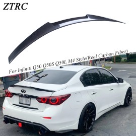 For Infiniti Q50 Q50S Q50L M4 Style Real Carbon Fiber Rear Spoiler Trunk Wing 2013-2025Size: 124*9.5 CM/48.82*3.74 inch, Color: Carbon Fiber